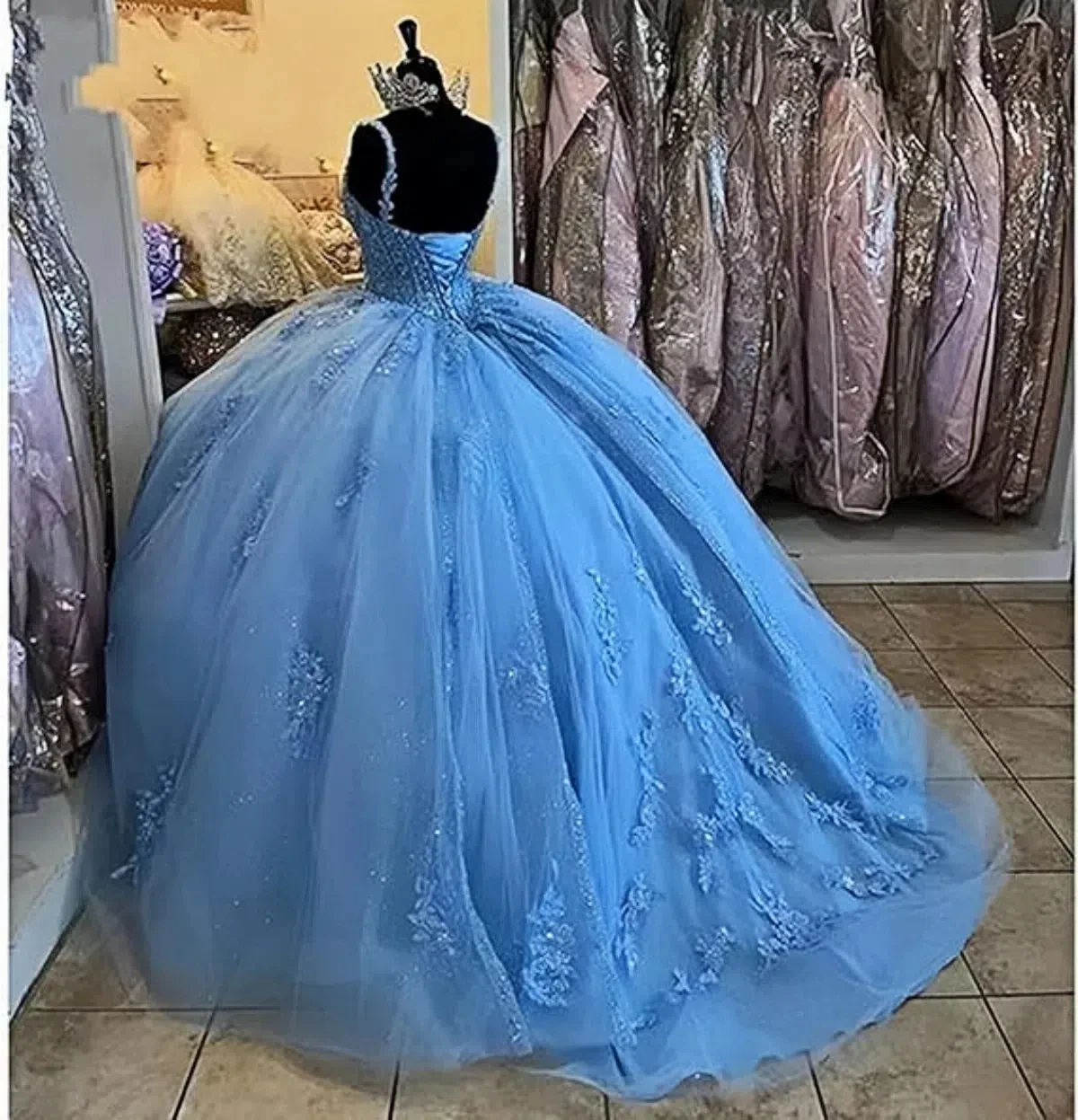 Sweetheart Tulle Quinceanera Dresses Ball Gown Spaghetti Strap Lace Applique Tiered Sweet 16 Dresses for Teens with Lace Up Back