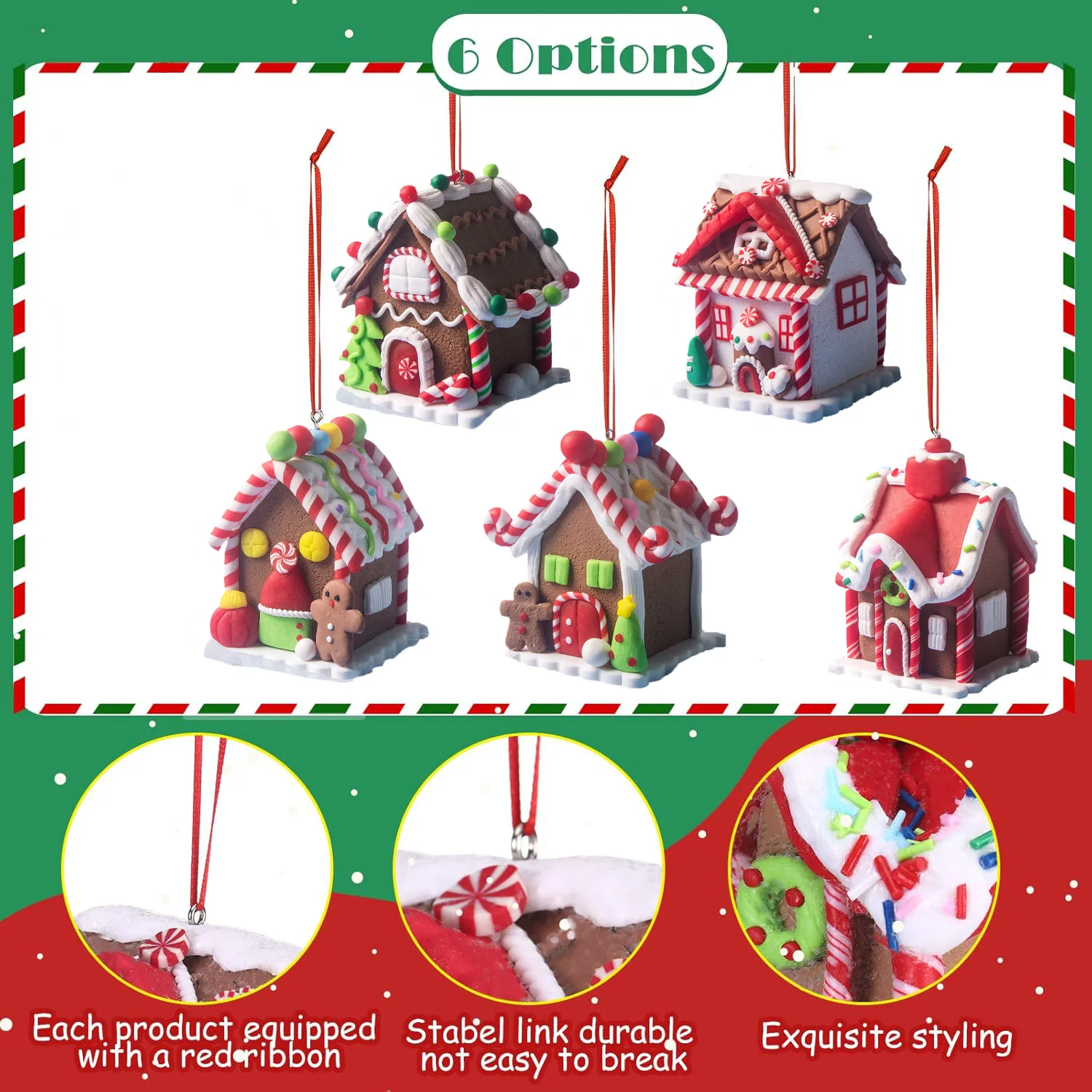 Gingerbread House Ornaments Holiday Christmas Tree Ornament Set Gingerbread Christmas Decor with Rope Gingerbread House Decor