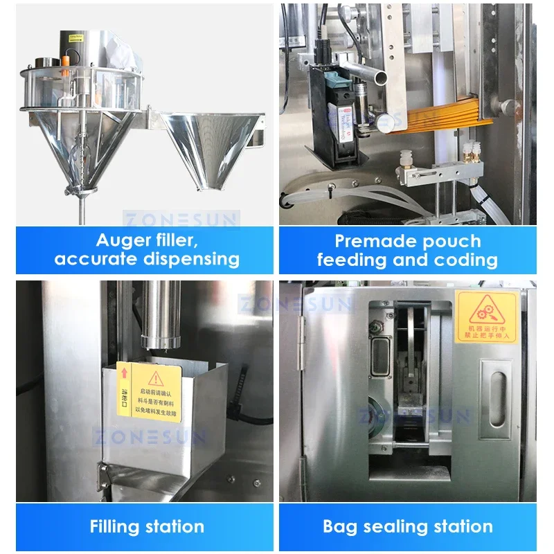 ZONESUN Automatic Powder Packing Machine Auger Filler Tea Powder Filling Spice Chili Milk Screw Conveyor Metal Detector ZS-PFSL1