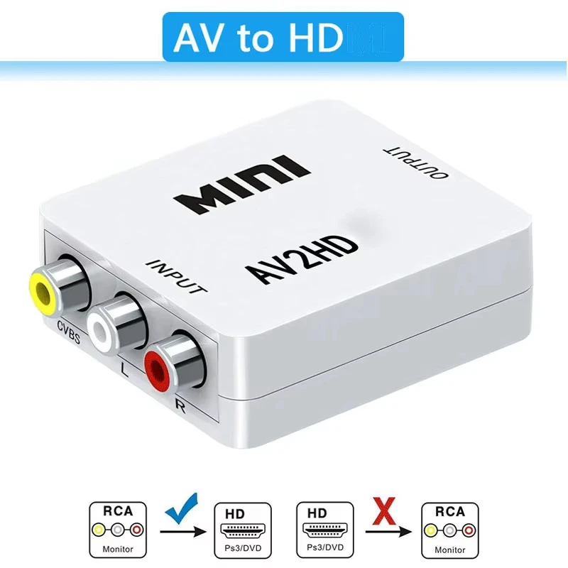 HDMI-compatible to RCA AV Converter AV/CVSB L/R Video Box HD 1080P 1920*1080 AV2HDMI Support NTSC PAL Output AV To HDMI Adapter