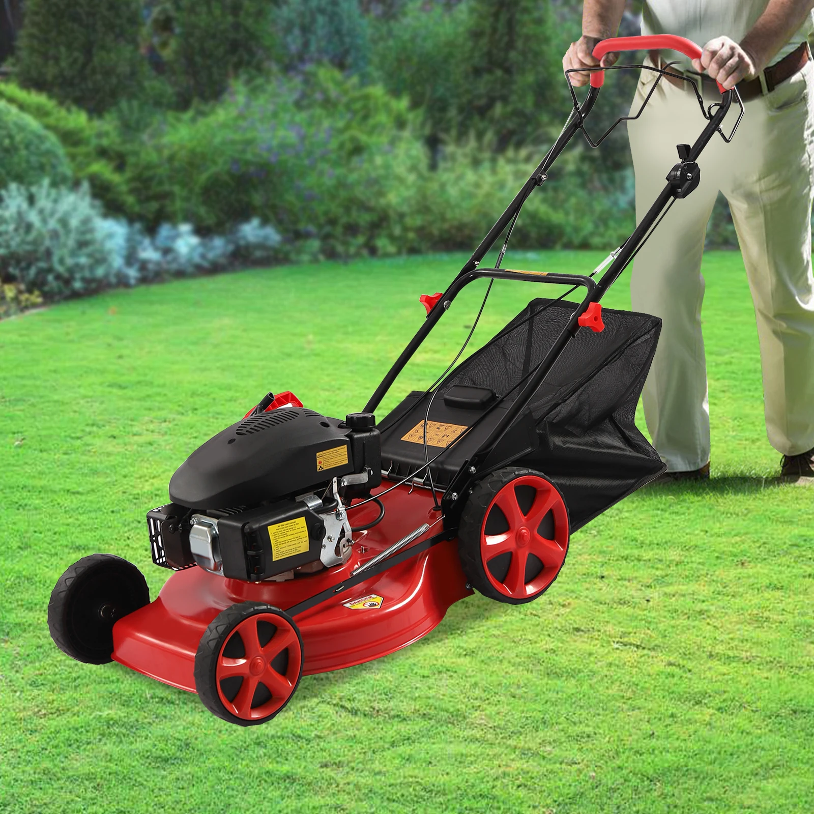 

Self Propelled Lawn Mower 173CC 4-Stroke Gas Lawn Mowers 20 Inch Cutting Width Gas Powered Lawn Mower with Grass Collecting Bag