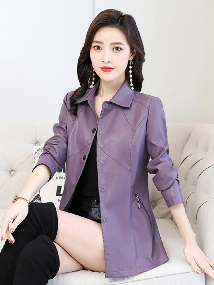 Giacca in Vera Pelle Haining da Donna, Nuova Collezione Autunno Inverno 2024, Modello Slimming in Pelle di Pecora per Mamme di Mezza Età, Taglie Forti