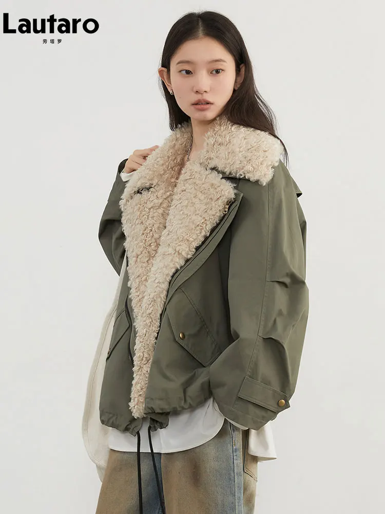 

Lautaro Winter Faux Fur Coat Parka Women with Detachable Fuzzy Faux Fur Inside Zipper Oversized Thick Warm Fluffy Jacket 2026