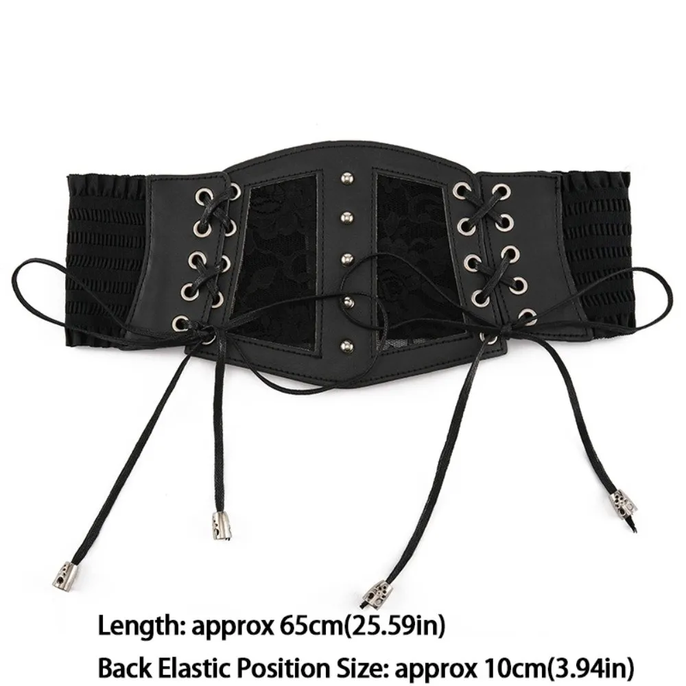 Zwarte kanten riemen brede elastische korset retro pin gesp tailleband voor dames op shirtjurk