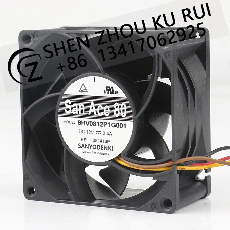 Sanyo 12V 3.4A 9HV0812P1G001 8038 80x80x38MM 8CM Server Communication device Violent Air volume Cooling fan