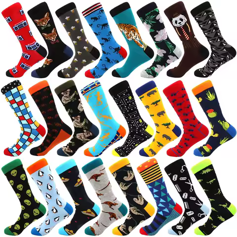 Men's hip hop harajuku socks polka dot alien skateboard checkered animal medium cut funny socks
