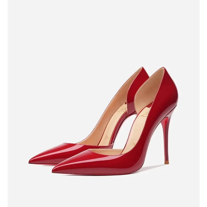 المرأة الأحمر مشرق مضخات سوبر مثير الجانب مفتوحة عالية الكعب فستان أحذية أشار تو الأحمر أسفل الخناجر ربيع الخريف الطرف #4