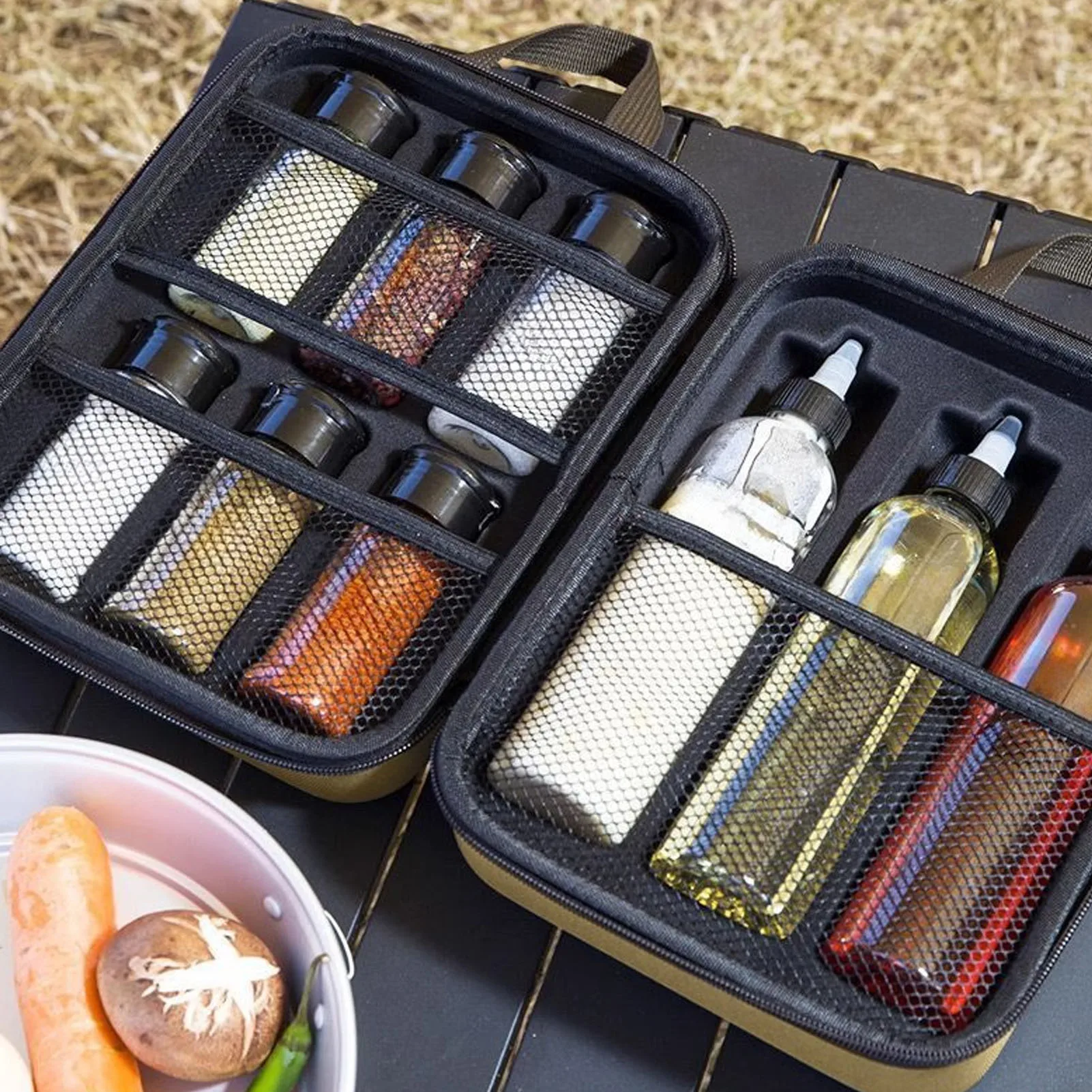Gewürzbehälter-Set PET Tragbar 100ml 150ml Gewürzstreuer 300ml Flüssigkeitsflaschen mit EVA-Aufbewahrungstasche für Outdoor-Camping