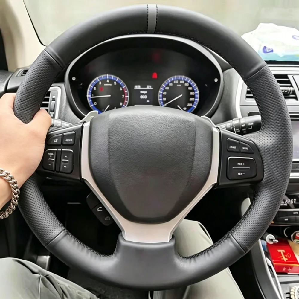 Geflochtener schwarzer Kunstleder-Lenkradbezug 2015-2019 SX4 S-CROSS 2013-2019 Celerio 2015-2019 für Suzuki Vitara