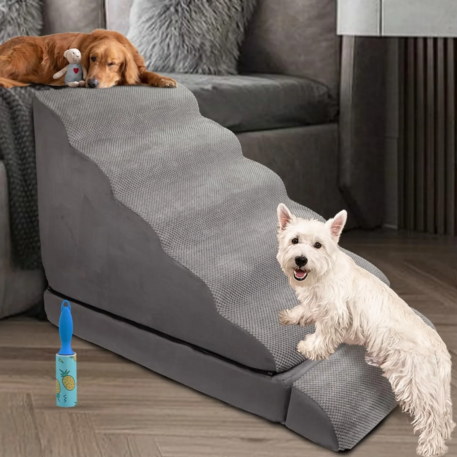 US 30 inch Foam Dog Stairs for High Beds, Extra Wide 6 Tier Pet Stairs/Steps for Beds up to 30-36 inches High