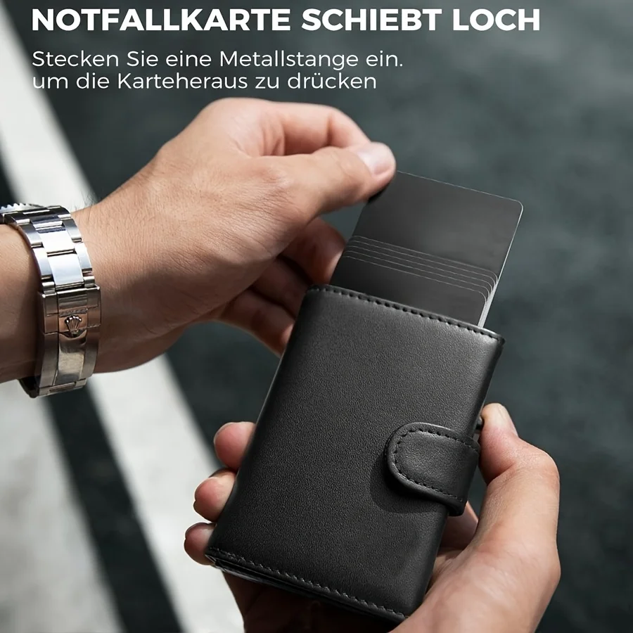 Cartera con tarjetero RFID para hombre con ranura para monedas - Tarjetero emergente automático de aluminio para almacenamiento seguro