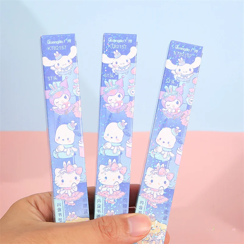 24 Stks/partij Sanrio Kuromi Melodie Cinnamoroll Uitwisbare Gel Pen Creatieve 0.5Mm Blauwe Inkt Handtekening Pennen Cadeau Kantoor Schoolbenodigdheden