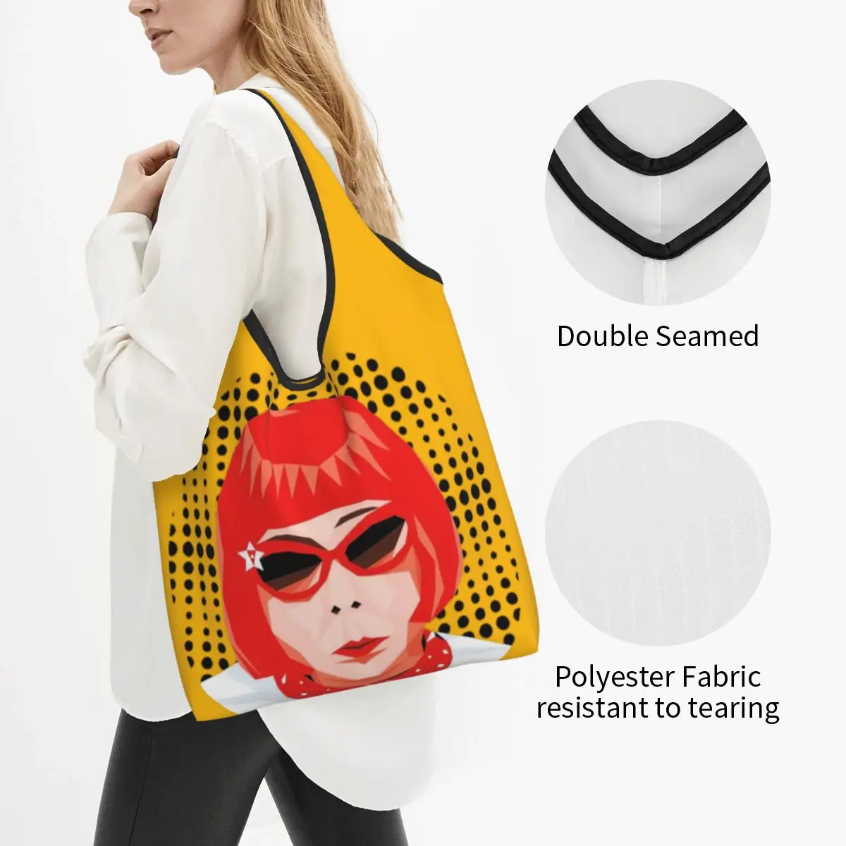 Yayoi Kusama Large Reusable Bags Shopping Machine Washable Foldable Vintage Pop Art Grocery Bags 50lb Heavy Duty Tote Bags