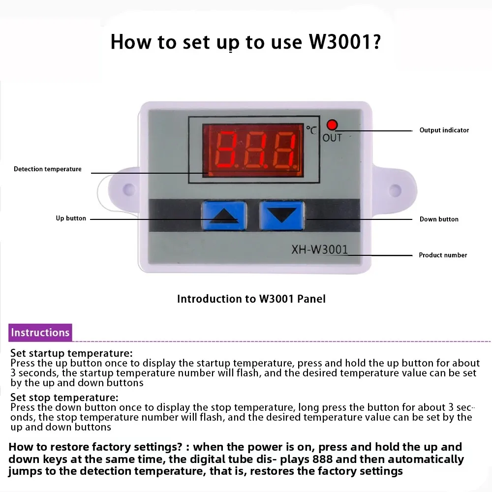 W3001 Digital LED Temperature Controller Thermostat Thermoregulator 12V/24V/220V Heat Cool Temp Thermostat Control Switch Probe