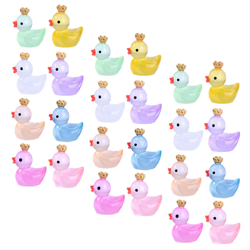 24 Pcs Mini Ducks Miniature Figurines Luminous Tiny Models Glow The Dark Micro Landscape