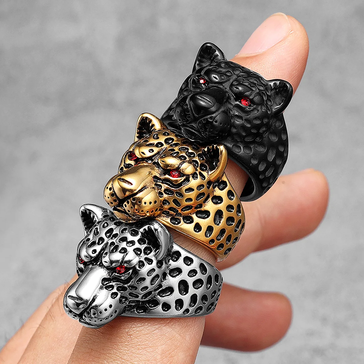 Stainless Steel Men Rings Jaguar Leopard Animal Punk Vintage for Women Biker Fashion Jewelry Halloween Creativity Gift Wholesale