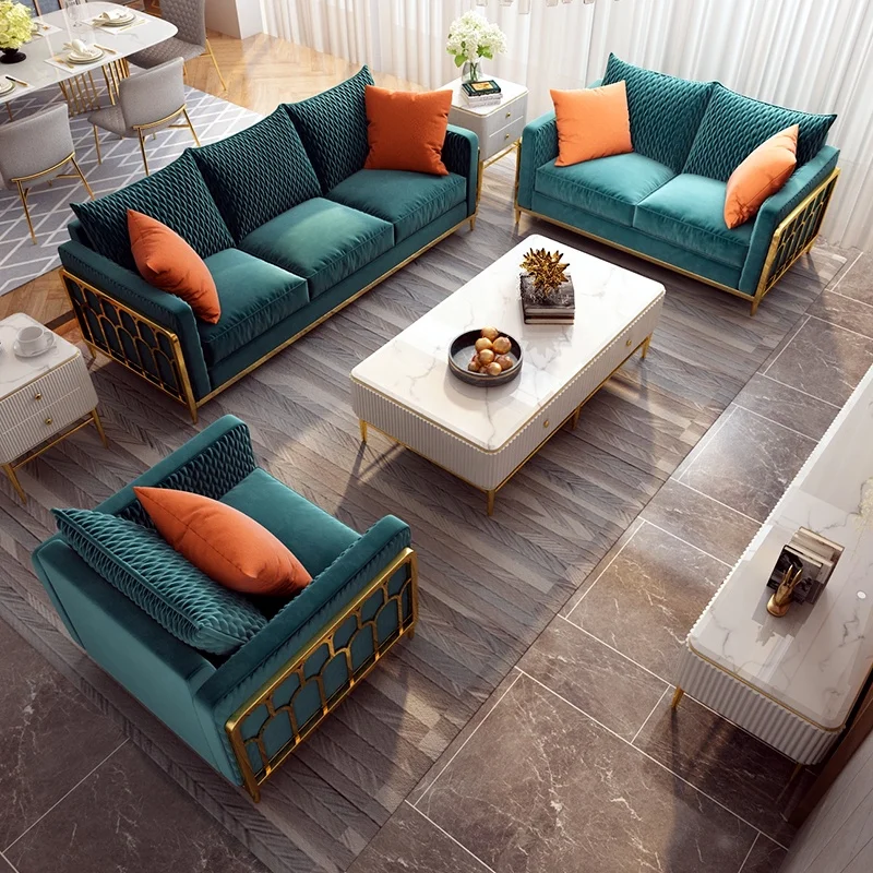 

Living Room Furniture Sofa Sets Luxury Modern Green Velvet Sofa
