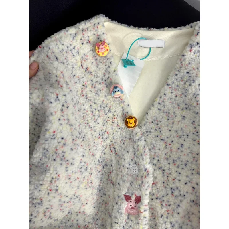 Korean cartoon button design sense coat women's autumn and winter fashion sense niche cashmere cardigan leisure sweater