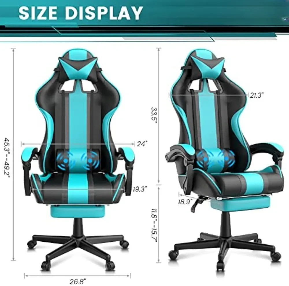 Blue Gaming Chair with Footrest, Ergonomic Office Computer Gaming Chairs,E-Sports Racing Game Chair