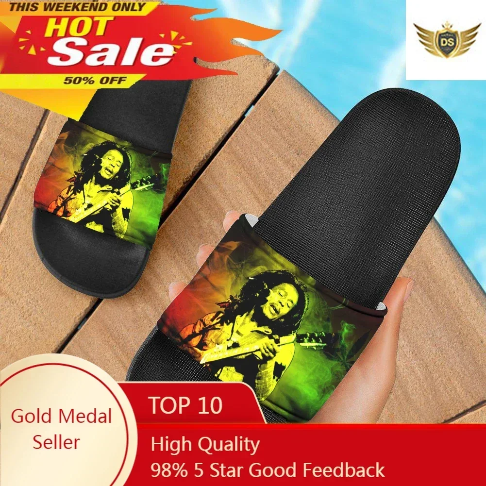 

Jamaican Bob Marley Slippers Street Singer Printed Wear-Resistant Flats For Female Trend Style Rock Music Figures Unisex Sandals