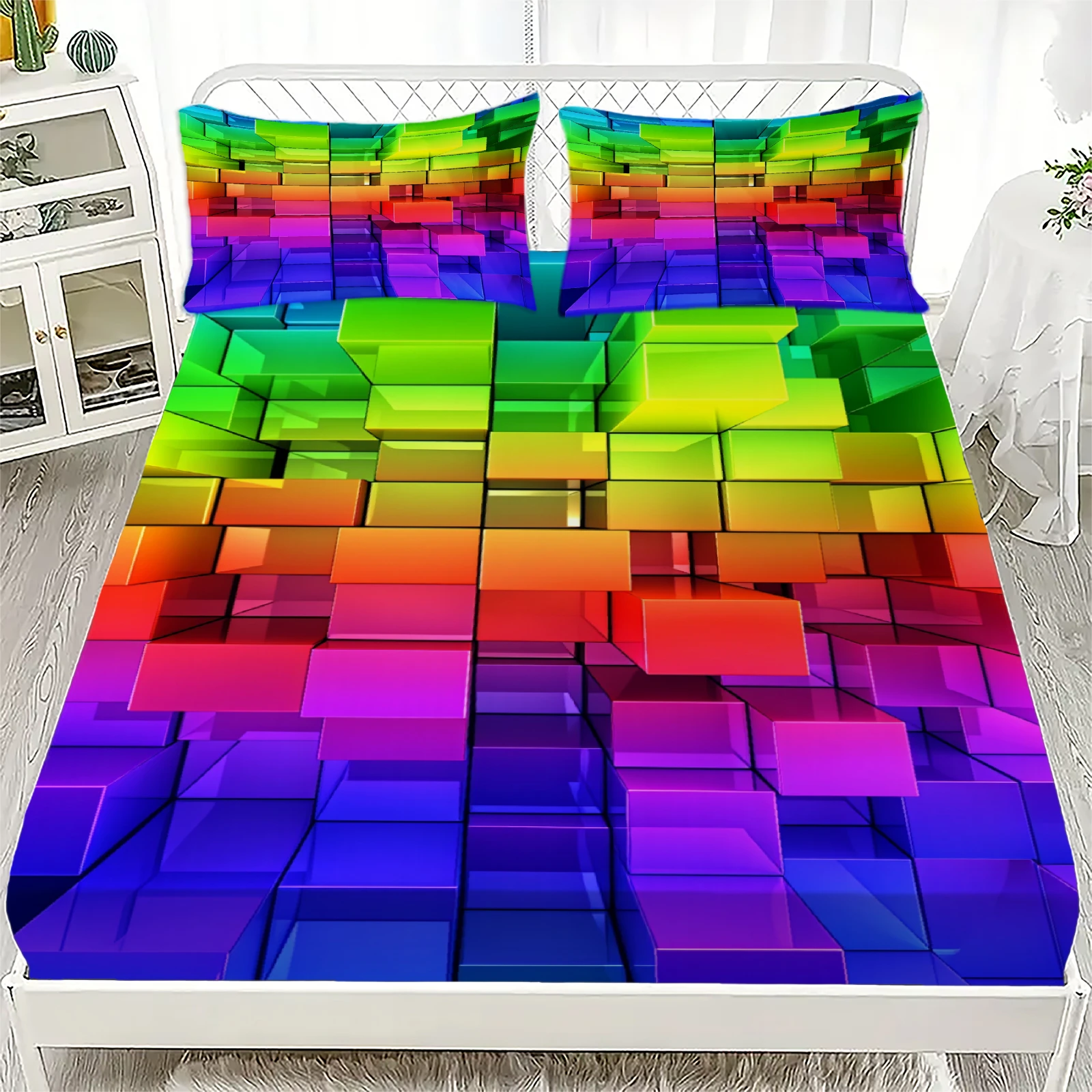 3d-rainbow-stereoscopic-cube-fitted-sheet-set-colorful-gradient-geometric-bedding-set-soft-breathable-for-adults-bedroom-decor