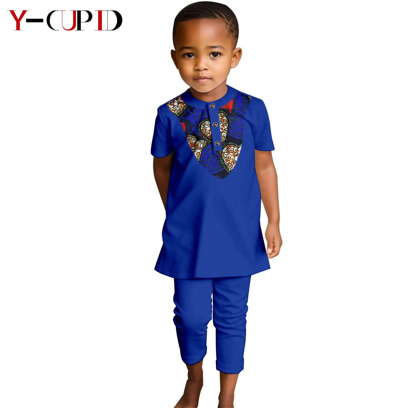 African Clothes for Boys Dashiki Children Outfits Summer Casual Short Sleeve Top and Pant Sets Africa Style Clothing 2446003