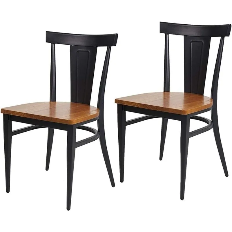 Heavy Duty Metal Dining Chair Set of 2, Metal Frame,Restaurant, Dining Room, Fully Assembled, Retro Back, Black，home.