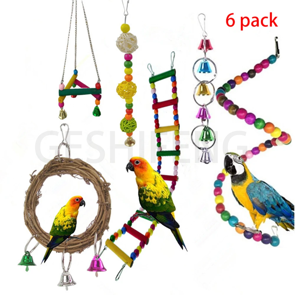 Bird Accessories Parrot Wooden Durable Birds Chew Swing Toys Colorful Toys For Parrot Macaw