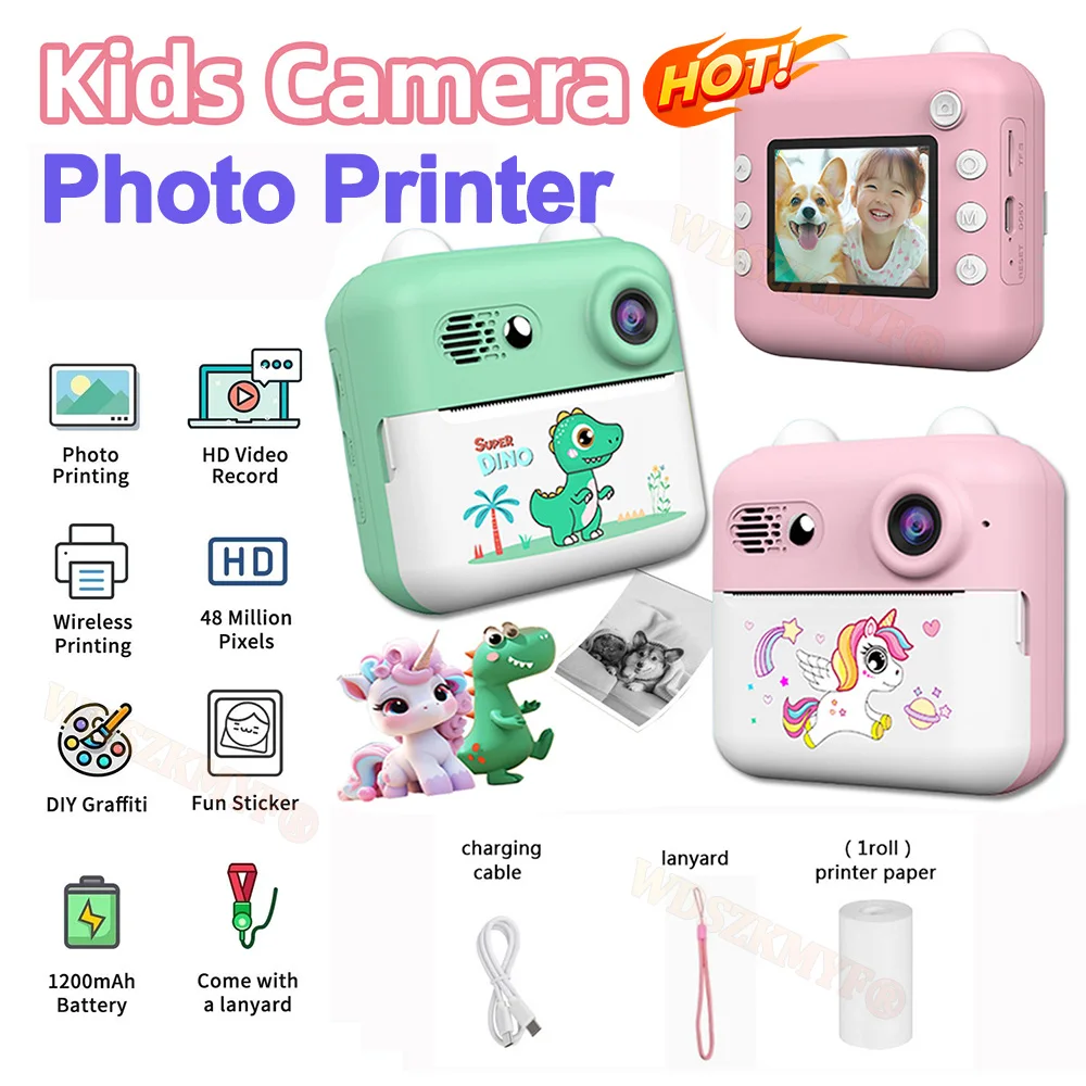 

New Children's Camera Instant Shoot Photo print Video Unicorn Camera HD Digital Thermal Printer Kids Cartoon Gifts