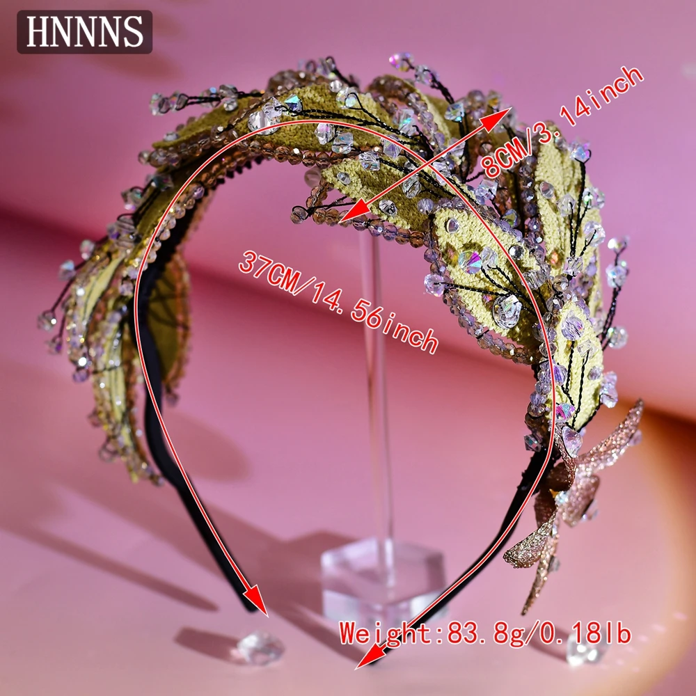 HNNNS Yellow Leaf Headband Colorful Crystal Headpiece Gorgeous Atmosphere Headdress Banquet Party Birthday Hair Accessories A201