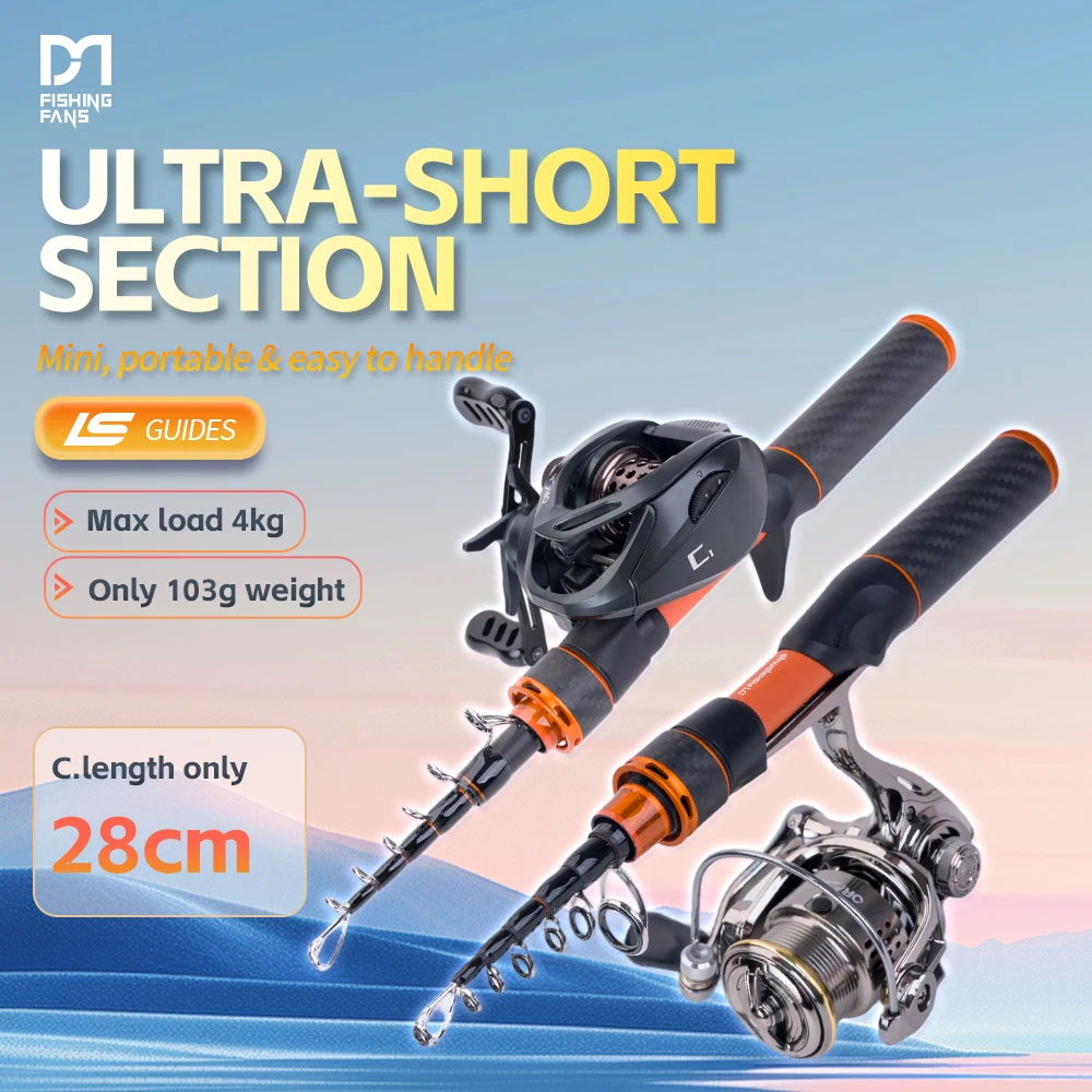 Canne à pêche télescopique FISHINGFANS ORCA 3 ML (Medium Light) super courte en carbone, manche sensible, 8 kg de force de traction, canne de pêche de voyage portable