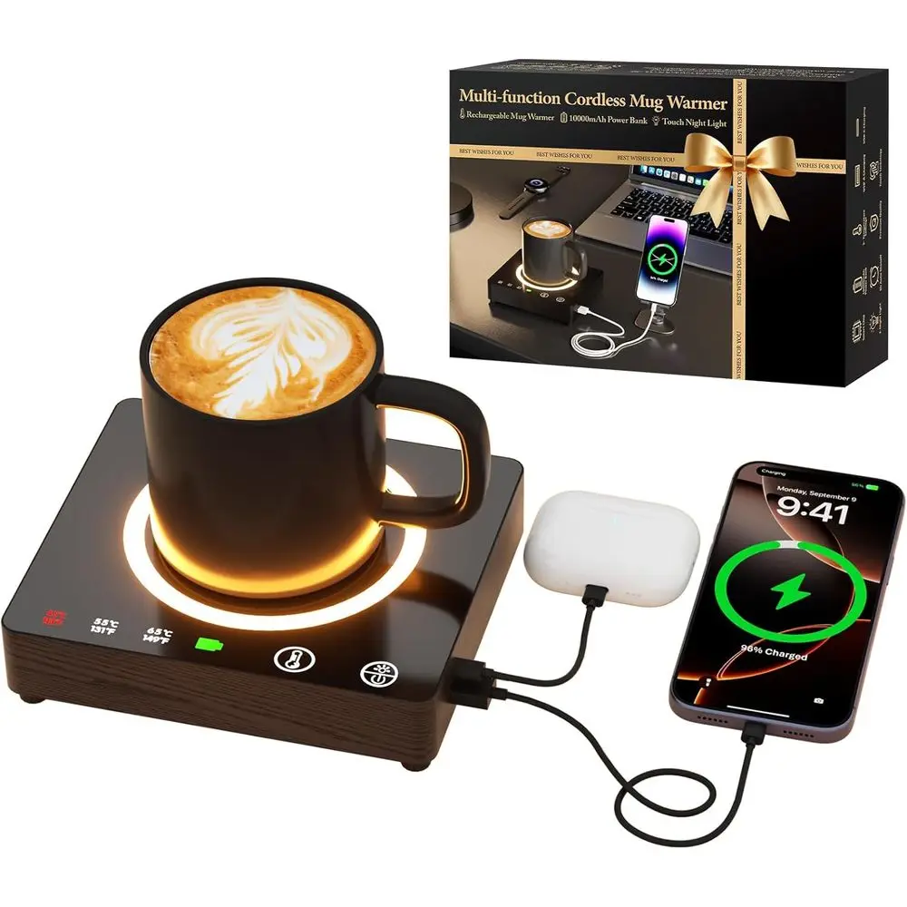 

Mug Warmer 180 Min Battery Life - 10000mAh Portable, Wireless Coffee Cup Warmer for Desk, 3 Temp Settings, Smart Heat Plate for