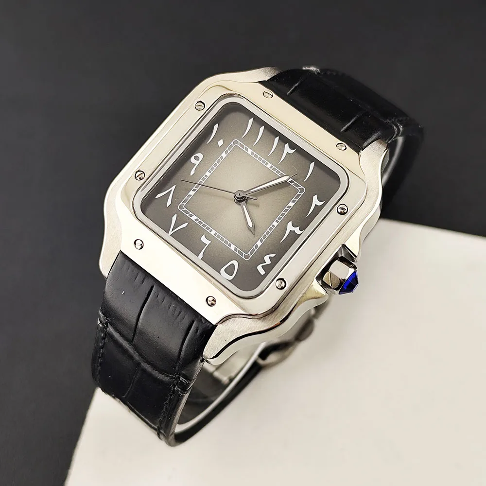 New NH35 Square Watch Men's Watch Arabic numeral Dial Folding Buckle Leather Strap NH35 Movement Watch Accessories