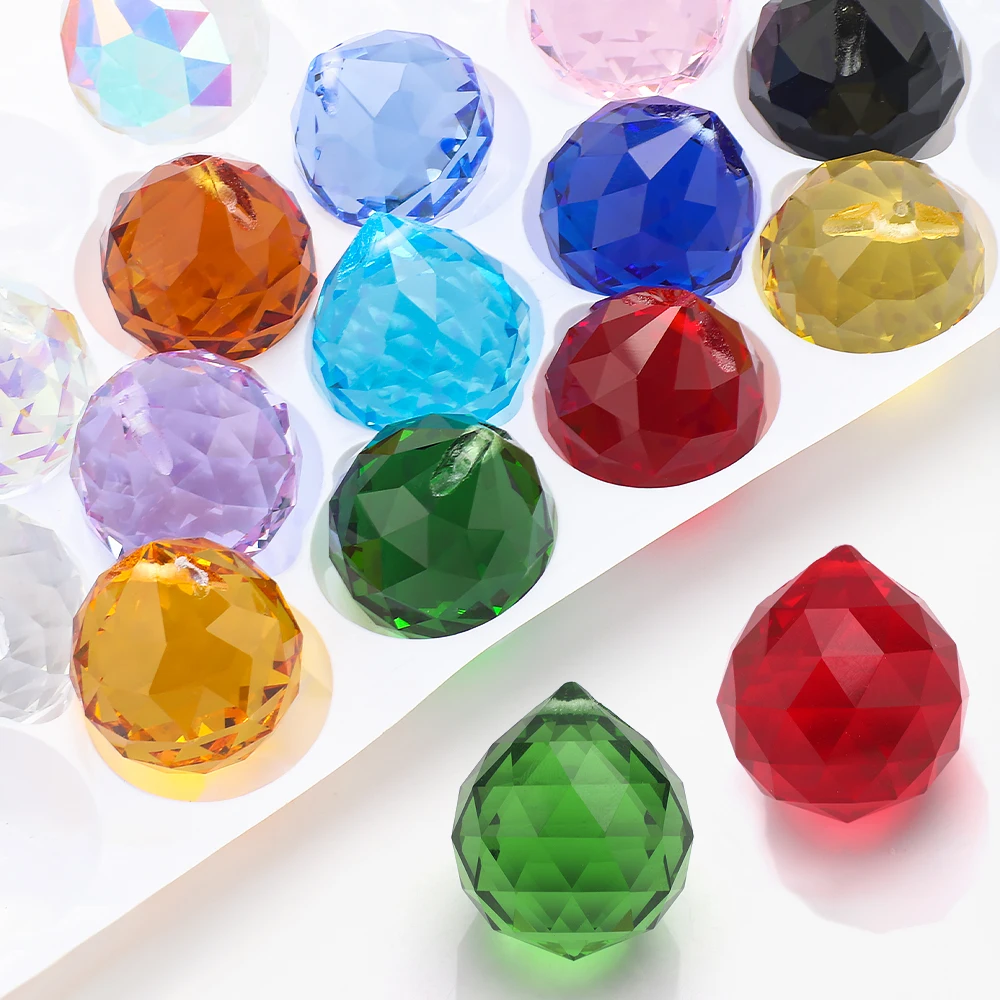 20mm/30mm 1pcs Chandelier Crystal Faceted Ball Prism Colorful Suncatcher Feng Shui Ball Glass Lamp Parts Wedding Home Decoration