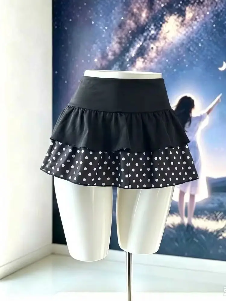 Summer Polka Dot Design Piano Skirt Women Harajuku High Waist Ruffle Bow Trim Casual Skirt Female Party Music Festival Outfits