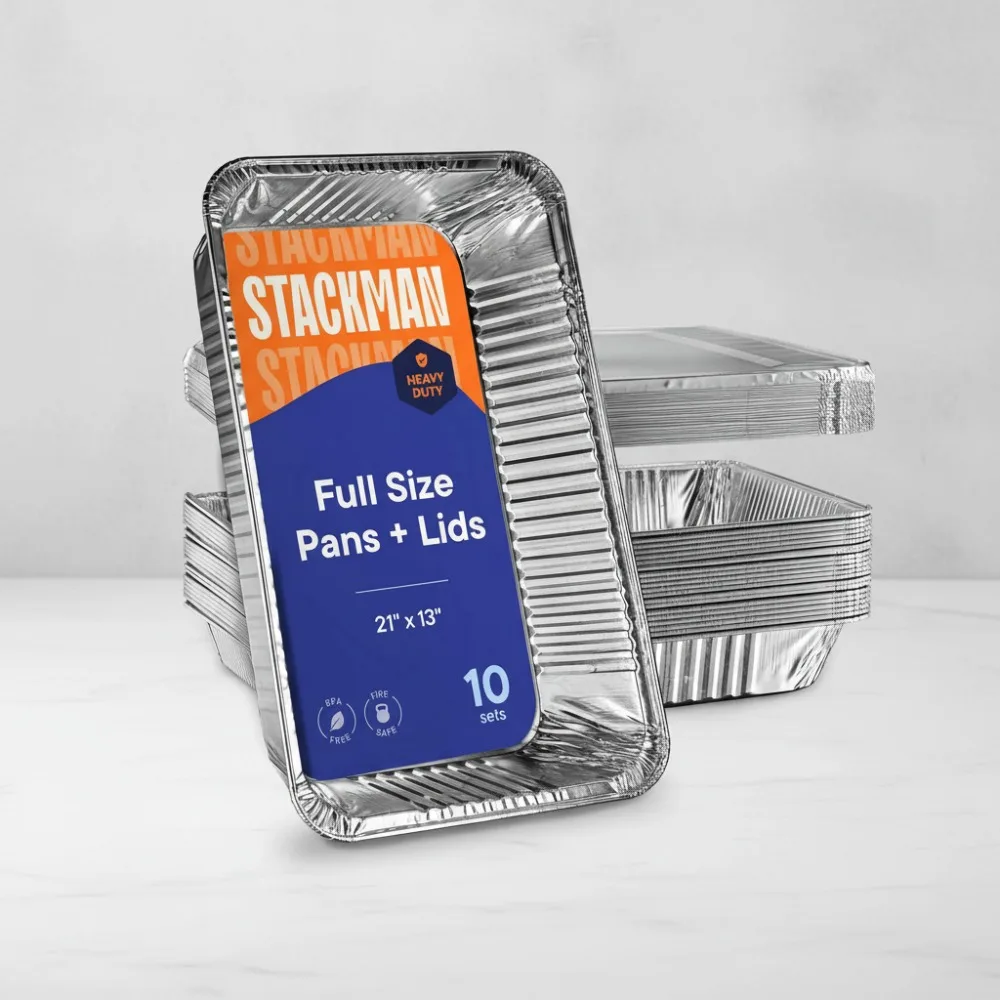 

10-Pack Large Aluminum Steam Pans with Lids - Heavy Duty Roasting, Cooking, Warming Food for Catering & Home Chefs