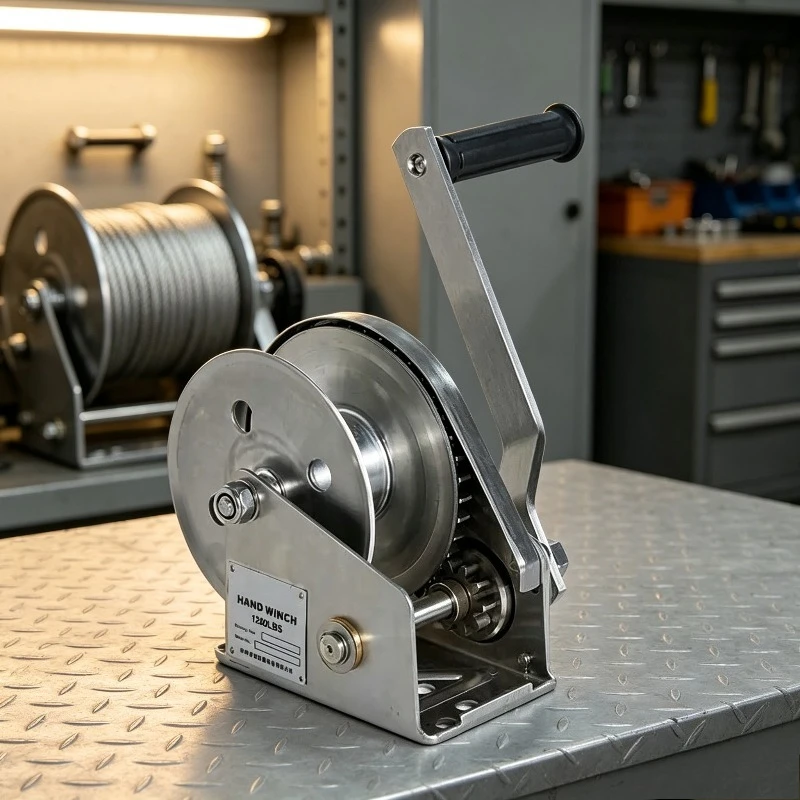 Stainless Steel Manual Winch 1200lbs 2600 Hand Crank Hoist Bi-Directional Self-Locking Marine Winch