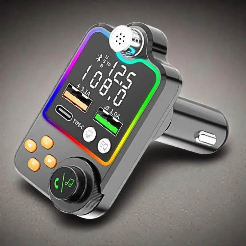 

Автомобильное быстрое зарядное устройство Bluetooth, автомобильный прикуриватель, вызов, эквалайзер громкой связи, атмосферный свет, MP3-плеер, FM-передатчик, зарядное устройство