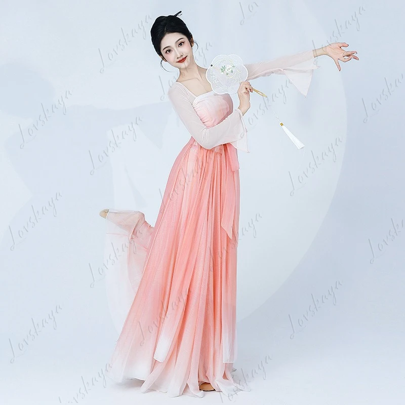 Trajes de danza clásica de verano, falda, ropa de gasa con rima corporal, ropa de práctica elegante de danza china, ropa de actuación