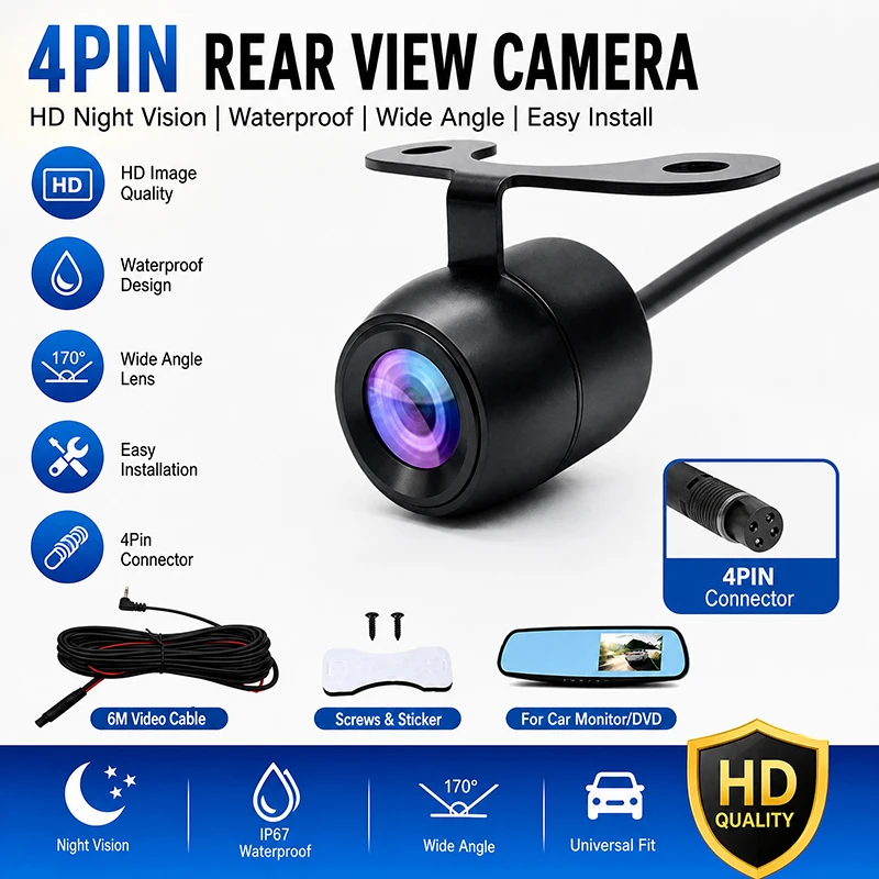 HD 4 Pin CVBS Small Butterfly Car Rear View Reversing Backup Camera For Driving Recorder Rearview