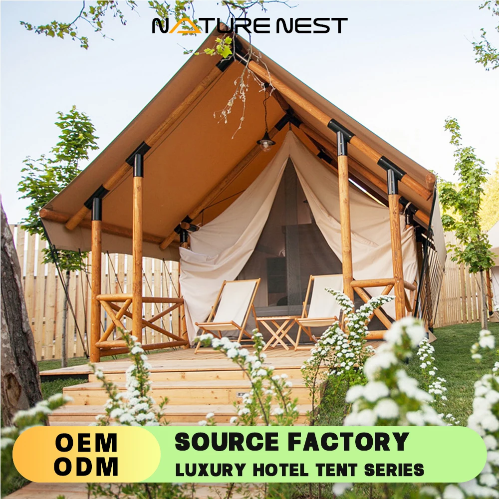 Safari Tent Famiy Glamping Thickened Waterproof PVC Wooden Structure Lodges Resort Hotel For celebrating Events Outdoor Desert