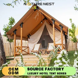 Namiot Safari Famiy Glamping Zagęszczony Wodoodporny PVC Drewniana Konstrukcja Lodówki Resort Hotel Na uroczystości Pustynia na świeżym powietrzu