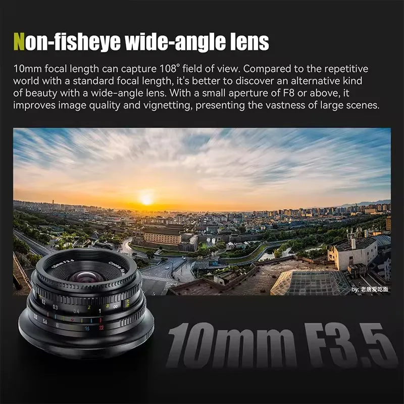 7artisans 10mm F3.5 108°  APS-C Ultra-Wide Angle Portraits Prime Lens for Sony ZVE10 A6400 A7III Fujifilm XF Nikon Z M4/3 Mount