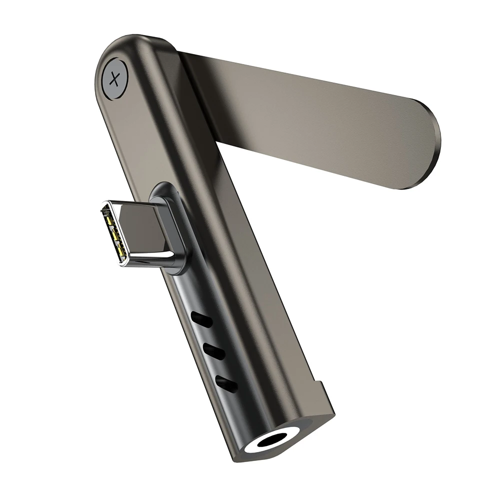 Адаптер USB C на 3,5 мм с аудиовходом, складная подставка для телефона, мини-конвертер для наушников из алюминиевого сплава для iPhone, Samsung, Huawei