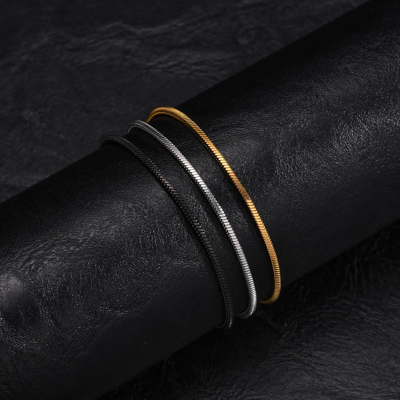 Vnox Simple Adjustable Snake Chain Bracelets for Men, Stainless Steel Box Link Chain Bracelet, Minimalist Metal Wristband Gift