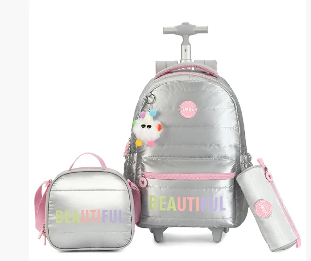 

Kids Rolling Backpack with Lunch Bag Pencil Case Set Kids Travel Luggage Rolling Bags Rolling Backpack with Wheels for Girls