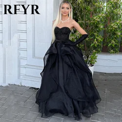 RFYR Sparkly Black فساتين السهرة Corset Beaded Sweetheart Long Vestidos De Fiesta A-line Chiffon Prom Dress With Gloves 프롬 드레스