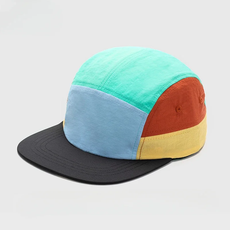 Custome Logo 5-panel Color Matching Quick-drying Hat Big Head Wide Brim Sunshade Casual Flat Edge Baseball Cap for Men and Women