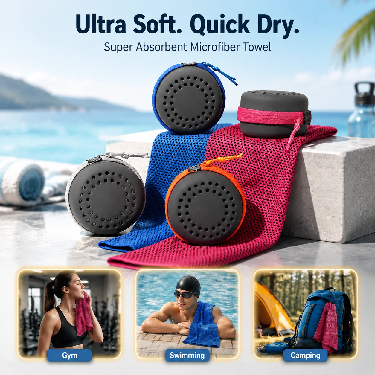 Serviette en microfibre à séchage rapide, super absorbante, ultra douce et légère pour le sport, la gym, le yoga, la natation, le camping, la plage, les voyages, 30x80cm