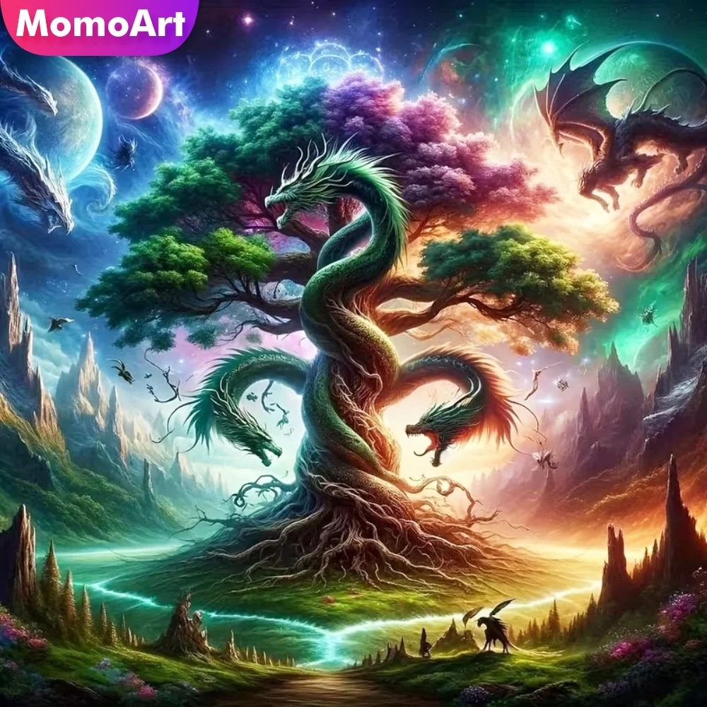 Momoart Vollquadratische und Runde Diamant-Stickerei Dinosaurier Tier Mosaik Baum Neuerscheinung DIY Diamantmalerei Drachen-Sets Wanddekoration